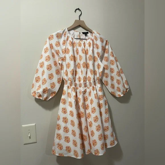 J. Crew White Orange Raspberry Pink Floral Pleated Fit & Flare Dress Size XXS - Picture 4 of 9